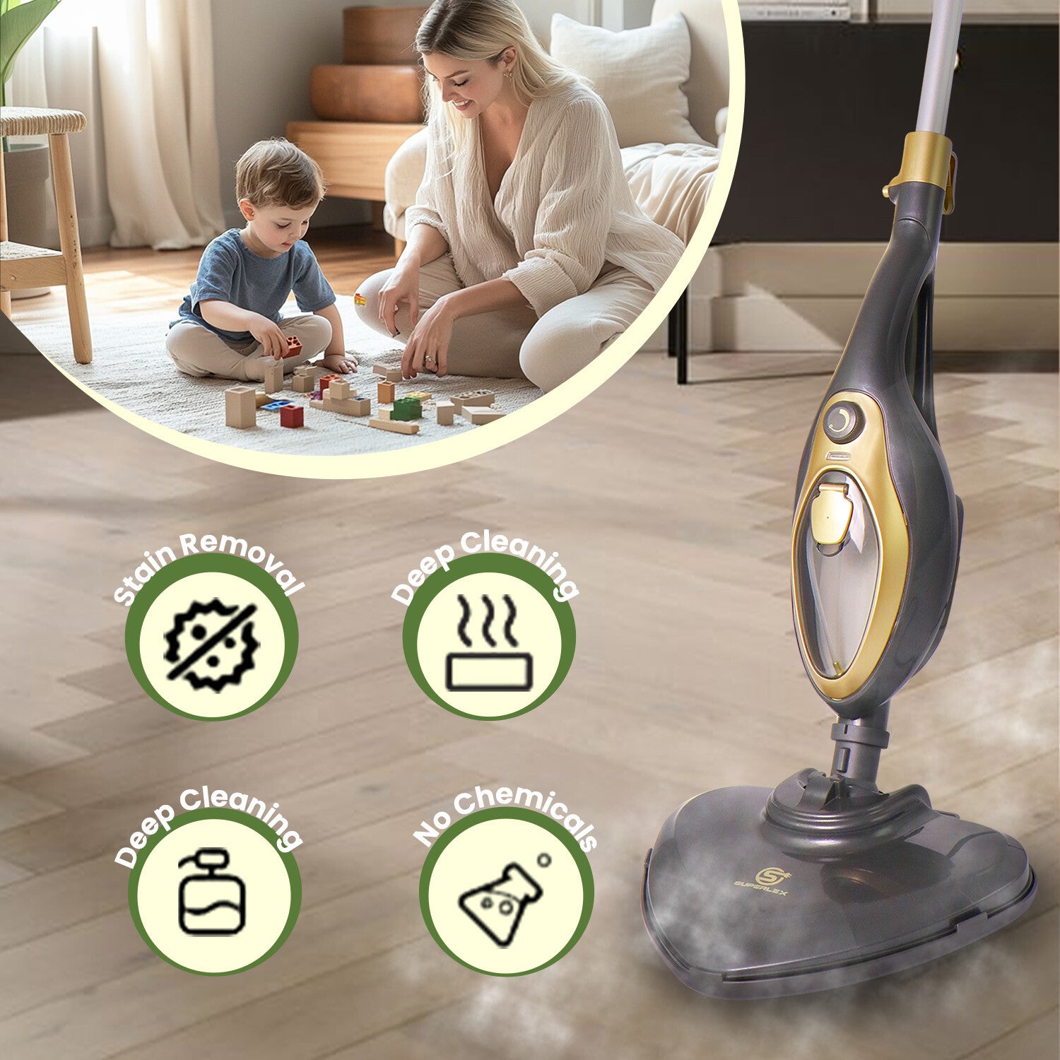 15-In-1 Hot Steam Mop Upright & Handheld Hard Floor & Carpet Steaming Cleaner