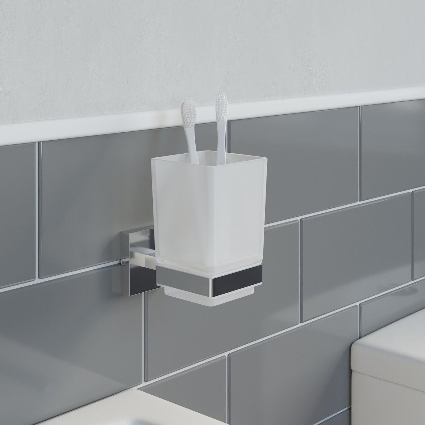 Toothbrush Holder Wall Mount Tumbler round Modern Chrome Bathroom Accessory