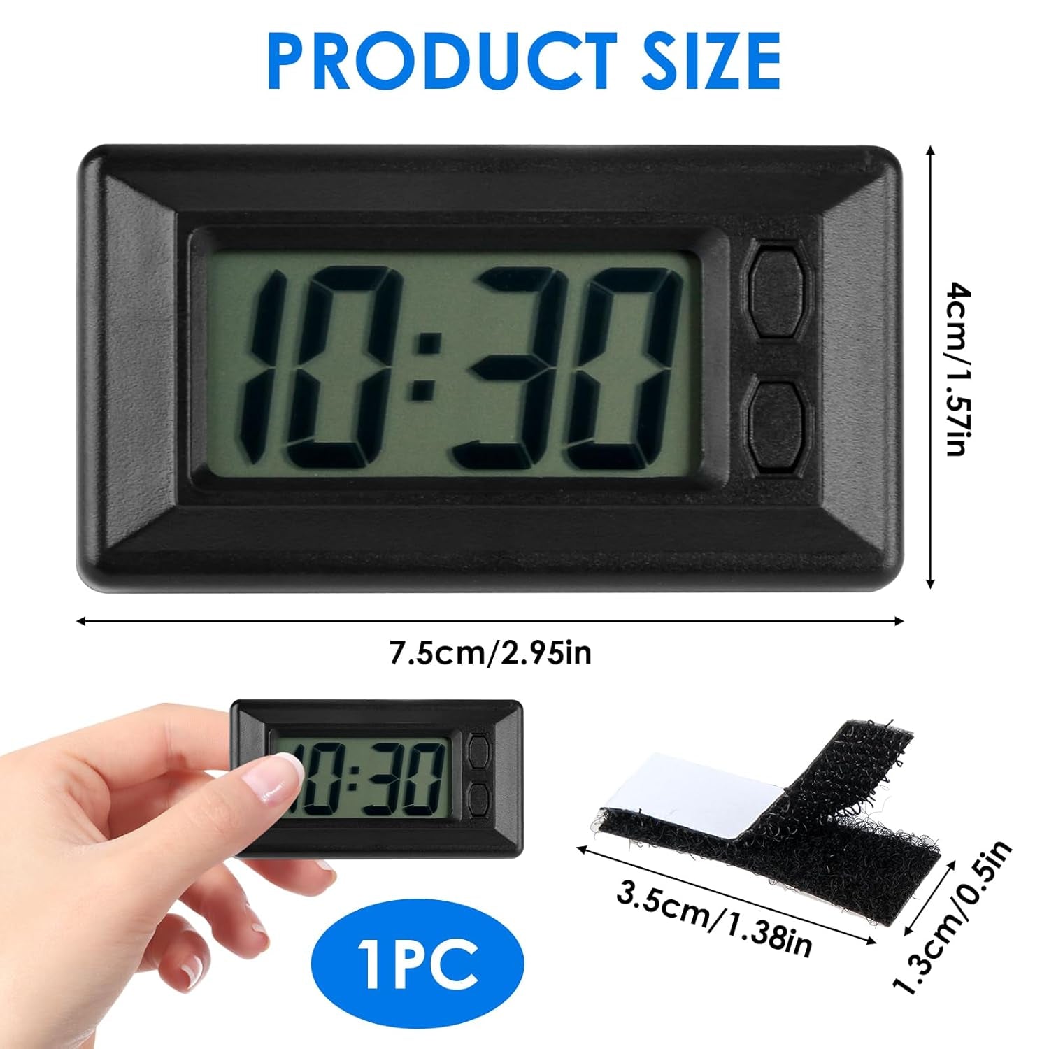 LCD Digital Table Car Dashboard Clock, Portable Mini Travel Clock Automotive Desk Timer with Adhesive Pad Small Electronic Clocks Large Numbers Easy to Read Date Time Battery Powered for Home Office