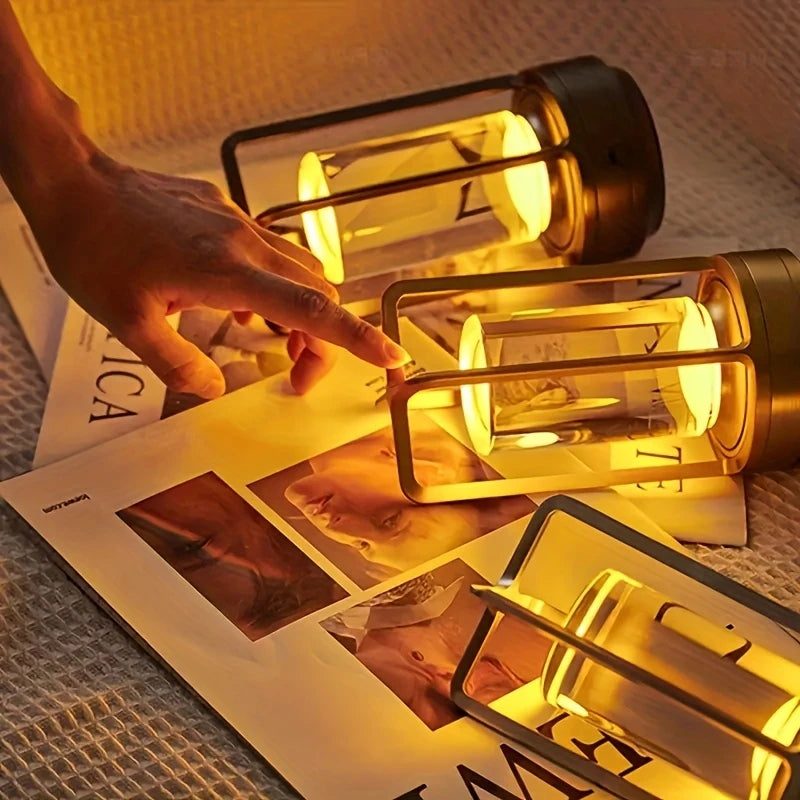 1pc Vintage Metal LED Table Lamp with Touch Control & USB Rechargeable