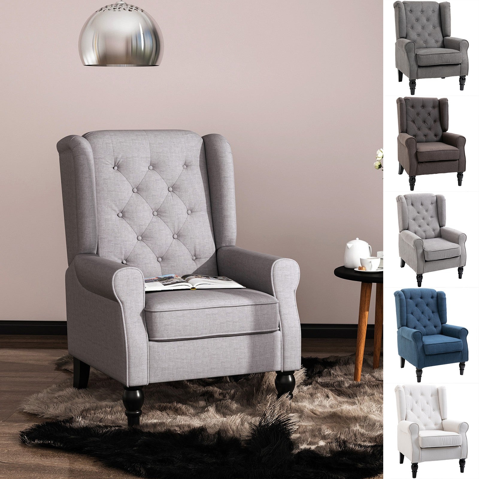 Retro Accent Chair Wingback Armchair with Wood Frame for Living Room