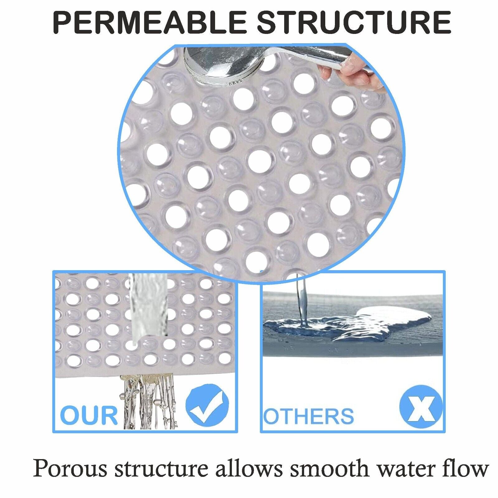 BATH SHOWER MAT NON SLIP PVC BATHROOM RUBBER MATS anti SLIP SUCTION 43 X 43 Cm