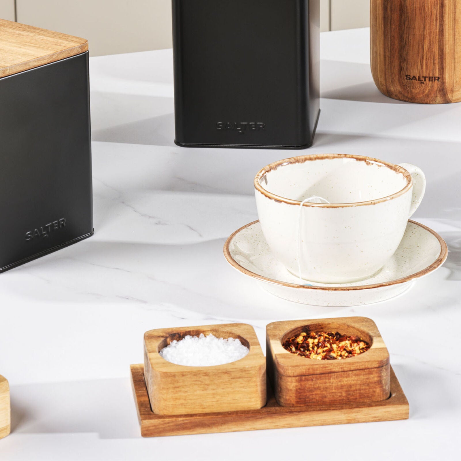 Salter Kitchen Set Storage Canisters Tea Coffee Sugar Salt & Pepper Pinch Pots