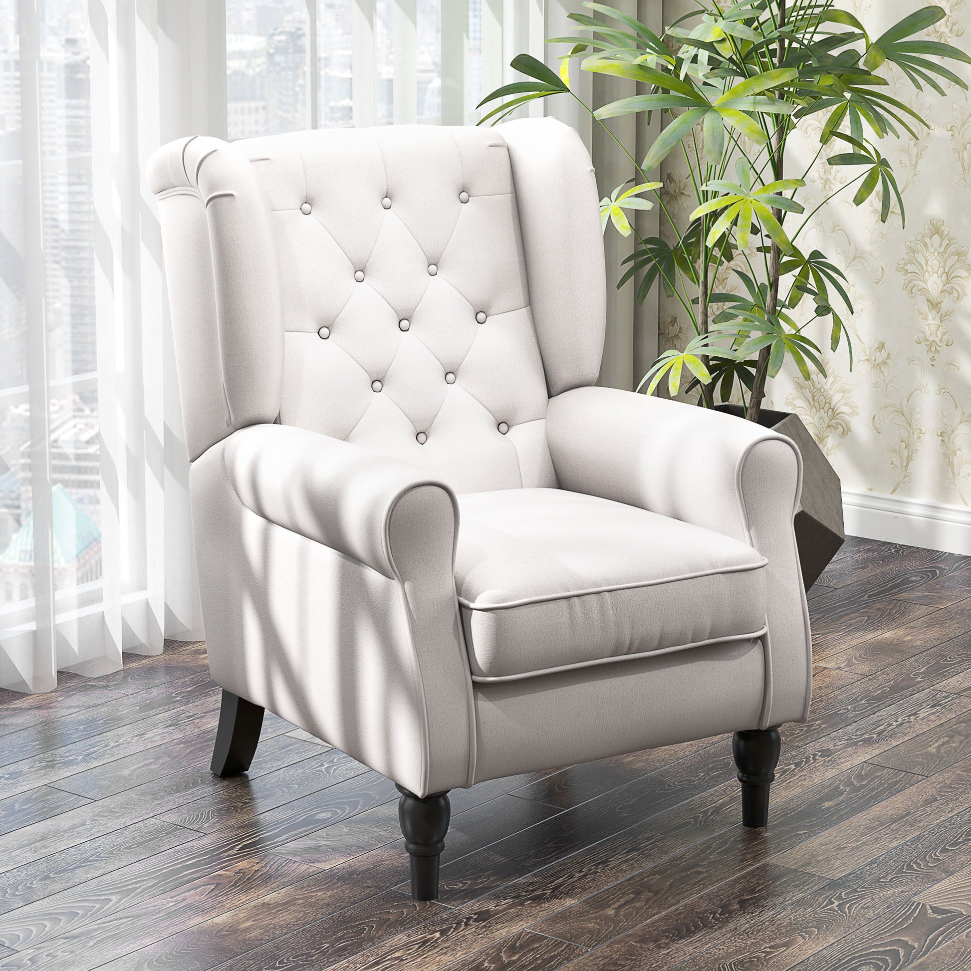 Retro Accent Chair Wingback Armchair with Wood Frame for Living Room
