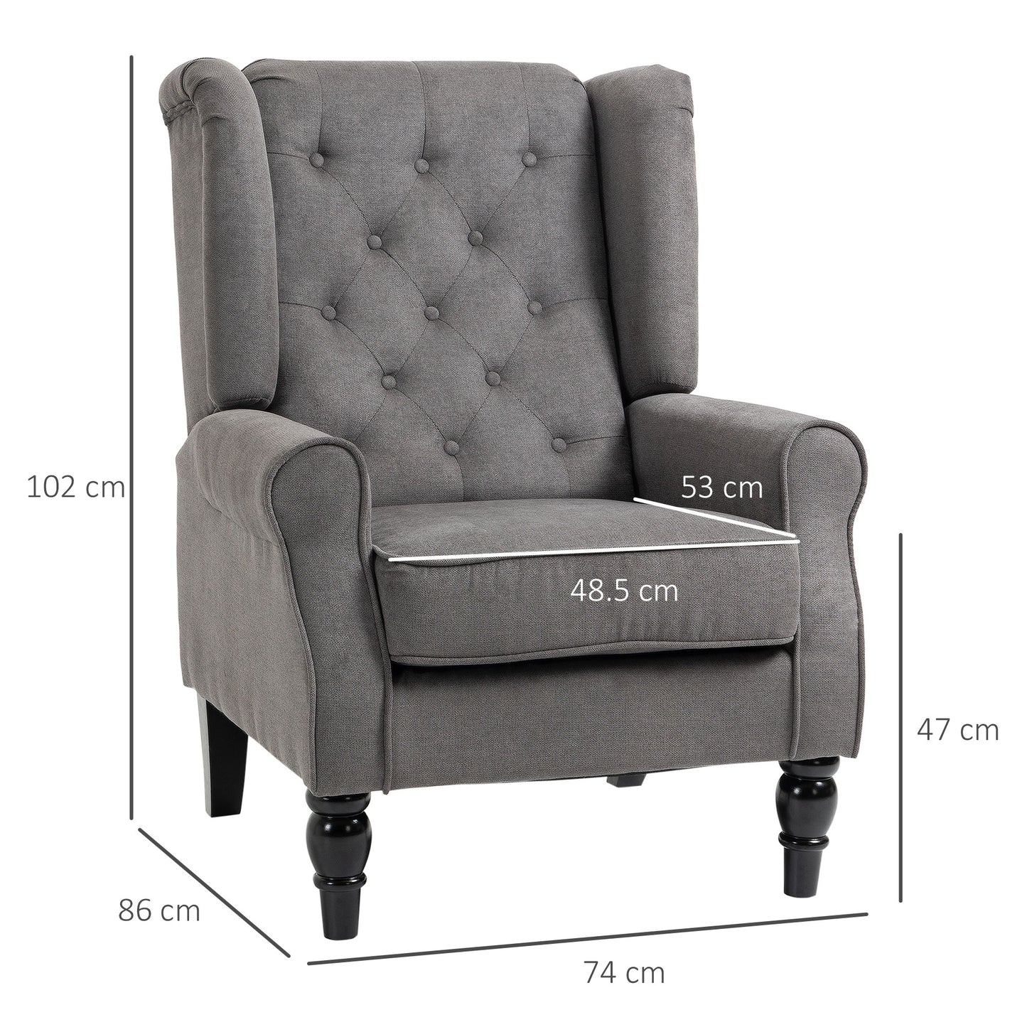 Retro Accent Chair Wingback Armchair with Wood Frame for Living Room