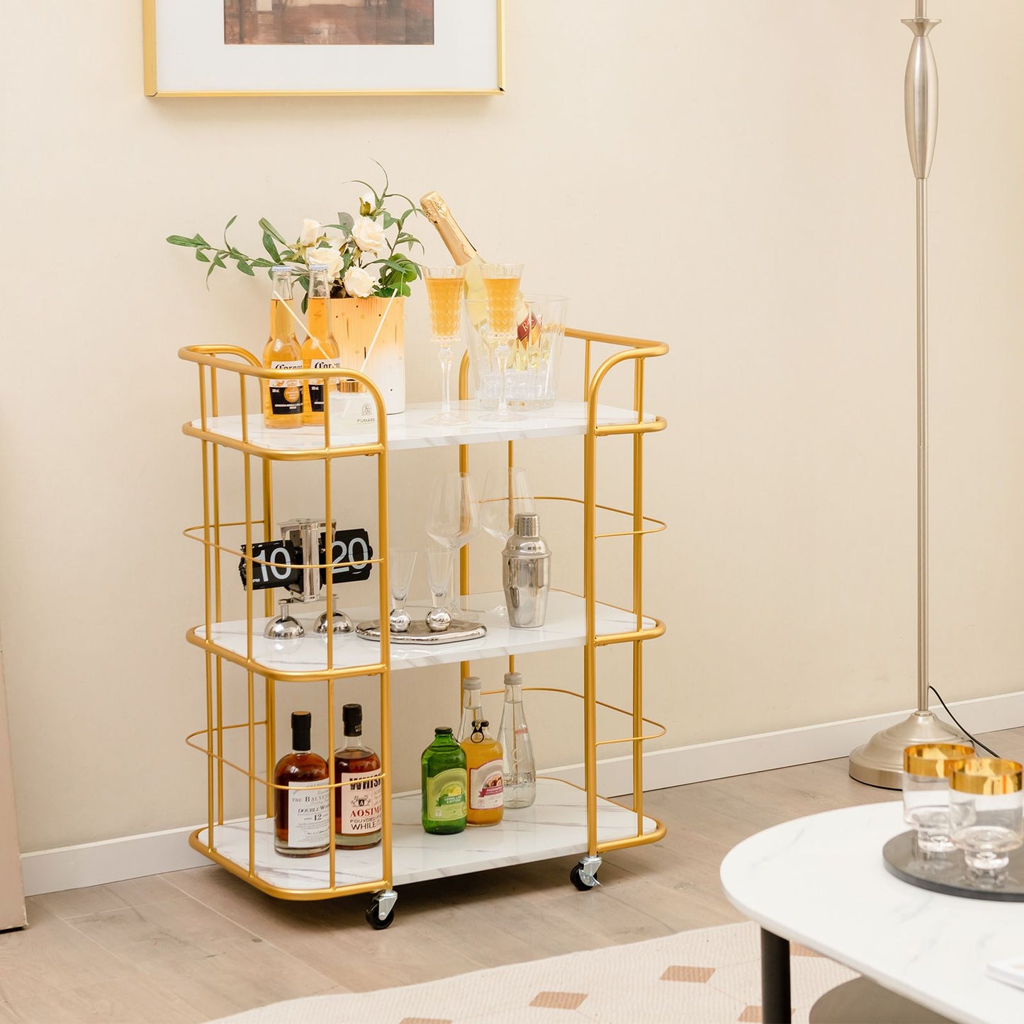 3-Tier Rolling Buffet Serving Cart with Lockable Wheels and Handles