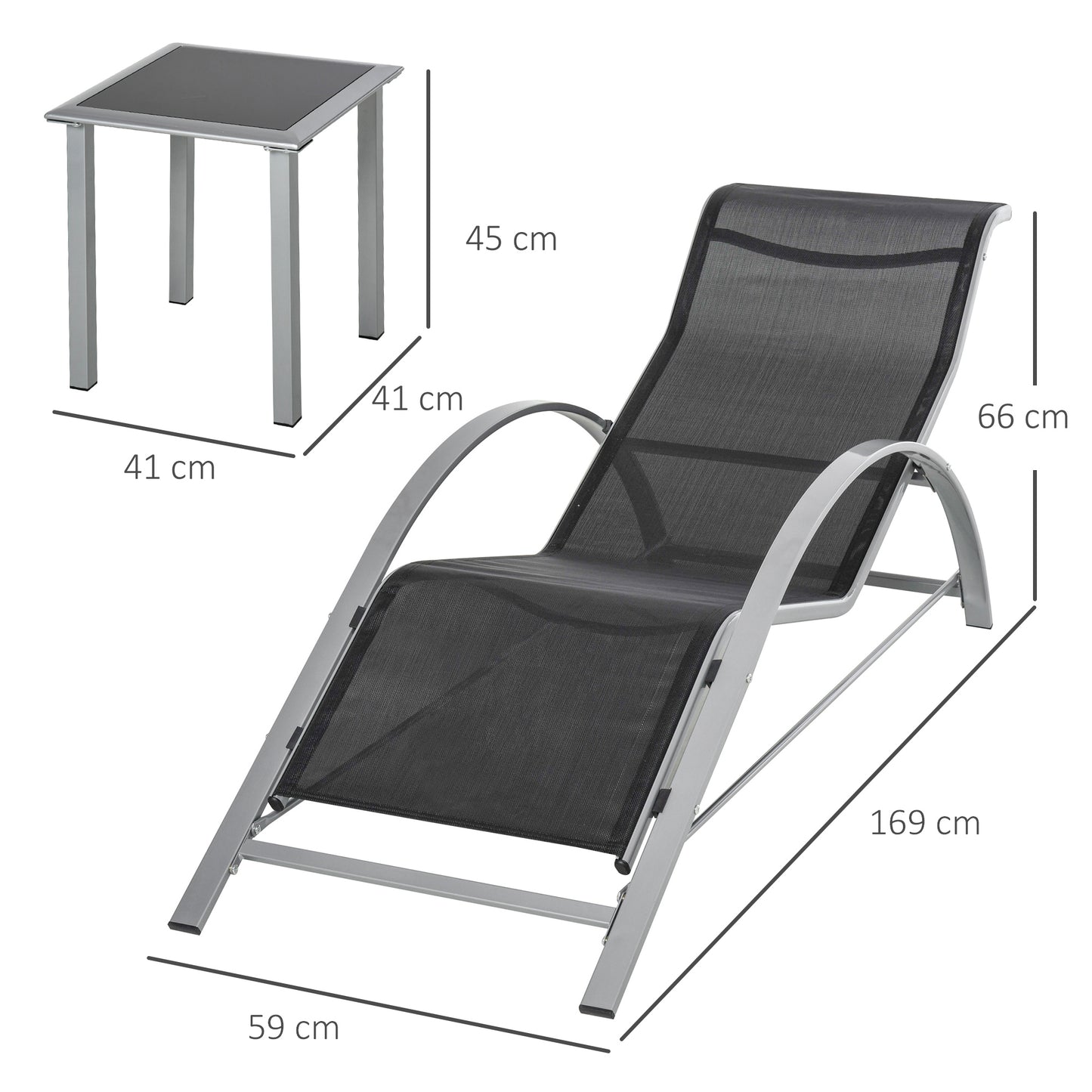 3 Pieces Lounge Chair Set Garden Recliner Chair with Coffee Table for Patio