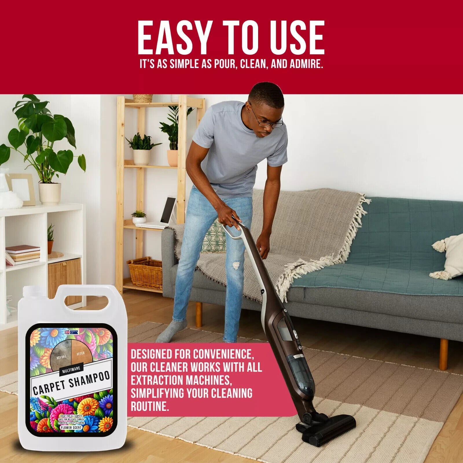 CARPET SHAMPOO CLEANER CLEANING DETERGENT 5L ODOUR PET DEODORISER VAX FLORAL