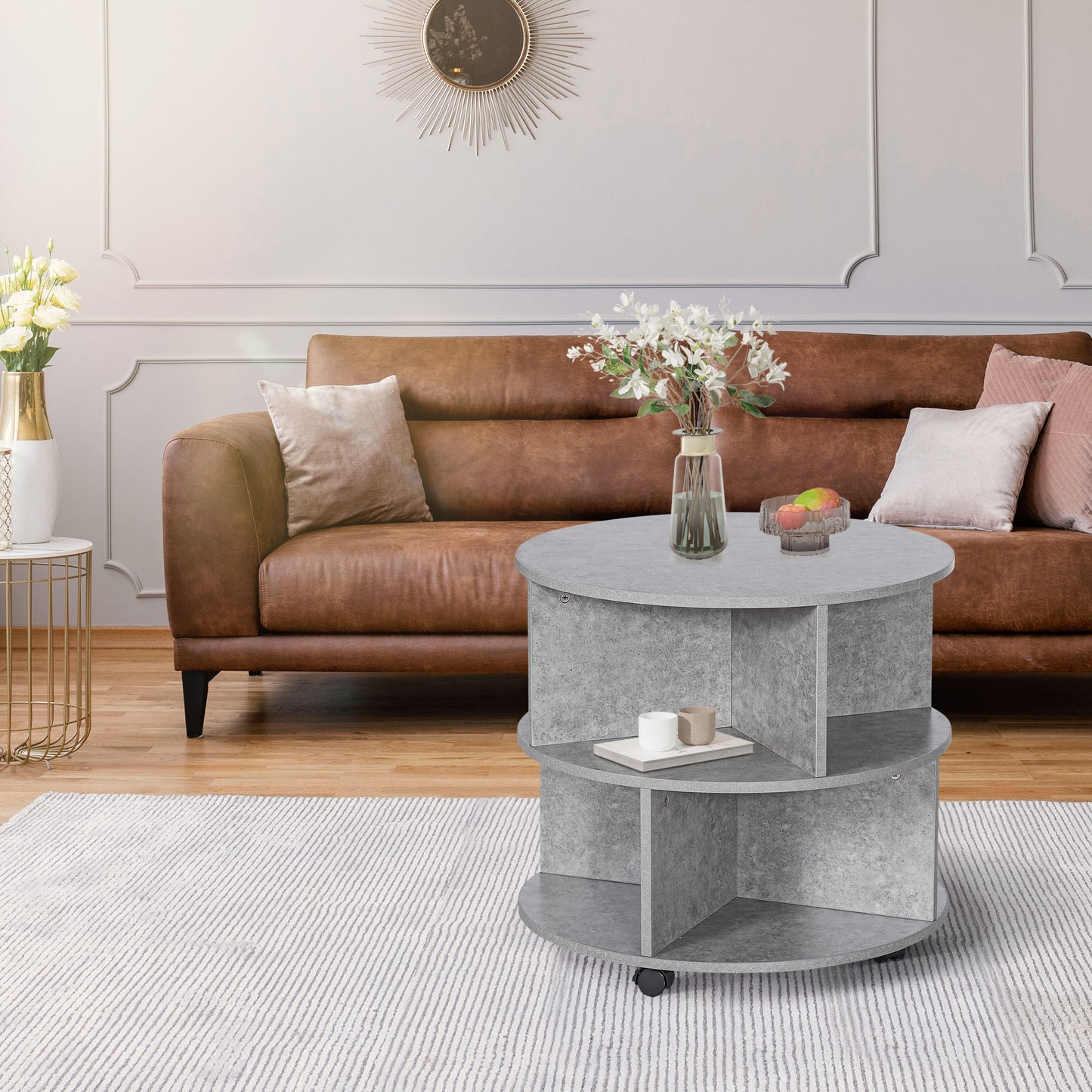 3 Tier round Coffee Table with Storage Shelves for Living Room