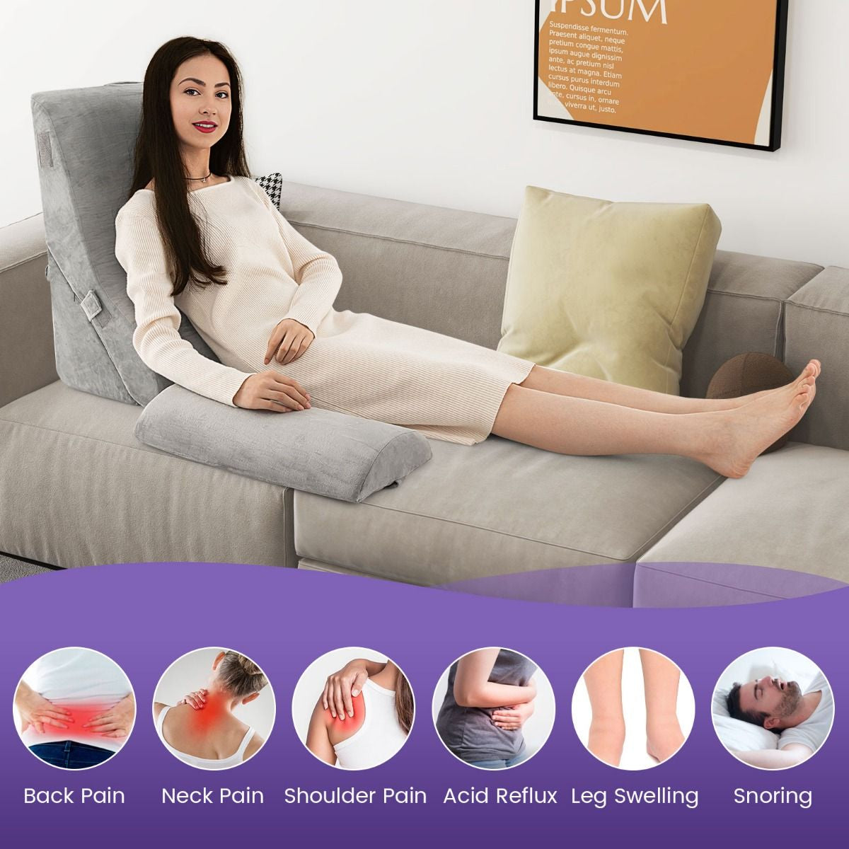 3 PCS Bed Wedge Pillow Set with Machine-Washable Cover for Snoring