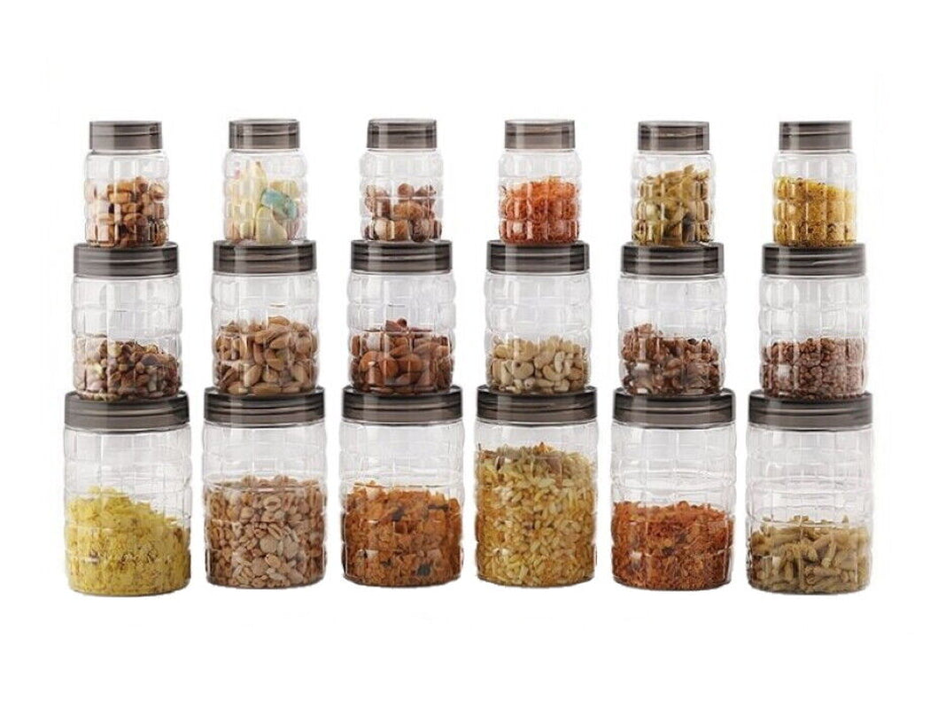 18 X Plastic Storage Containers Jars Clear Dry Food Canisters Set Screw Top PET