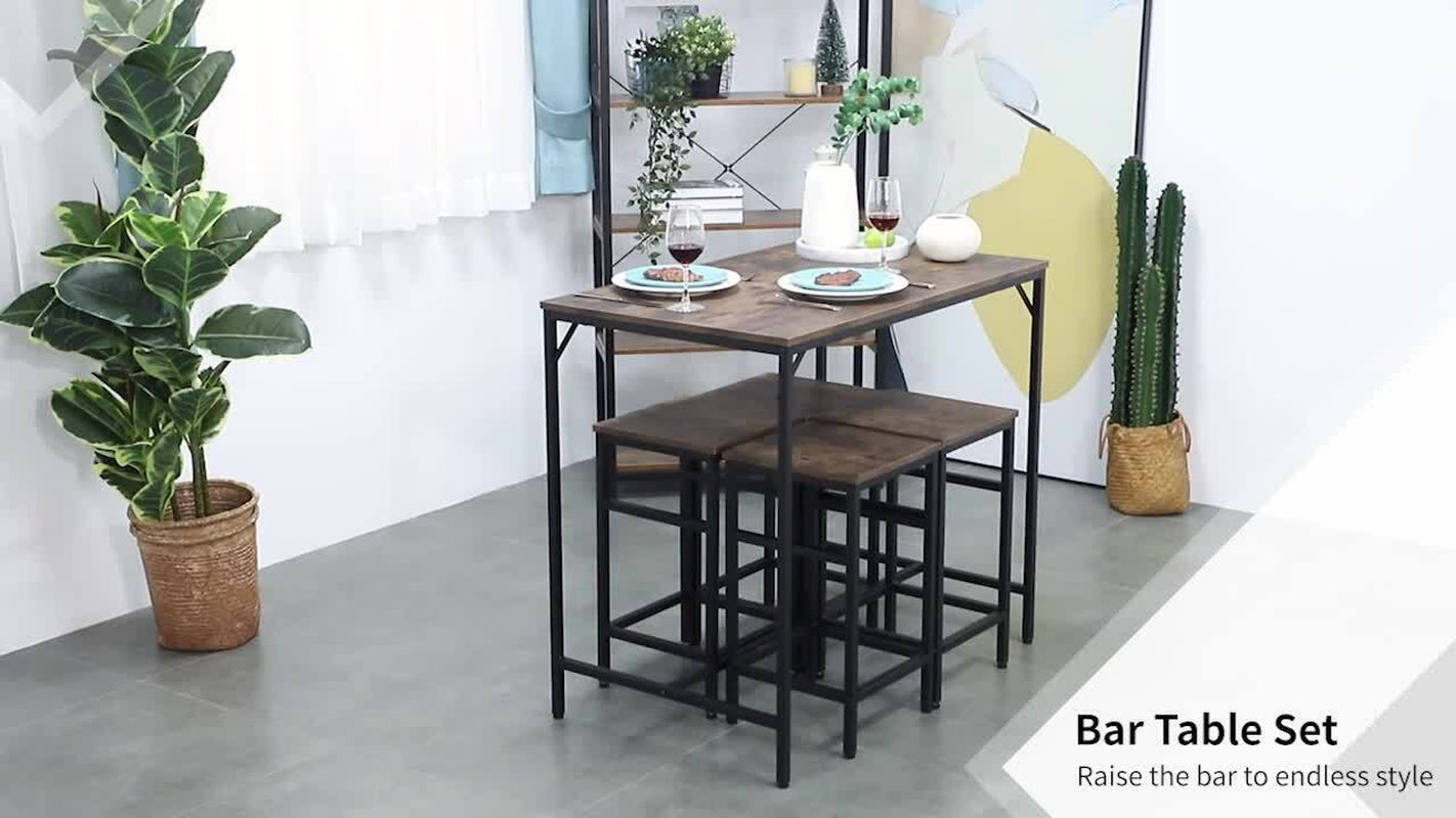 HOMCOM Industrial Rectangular Dining Table Set with 4 Stools for Dining Room