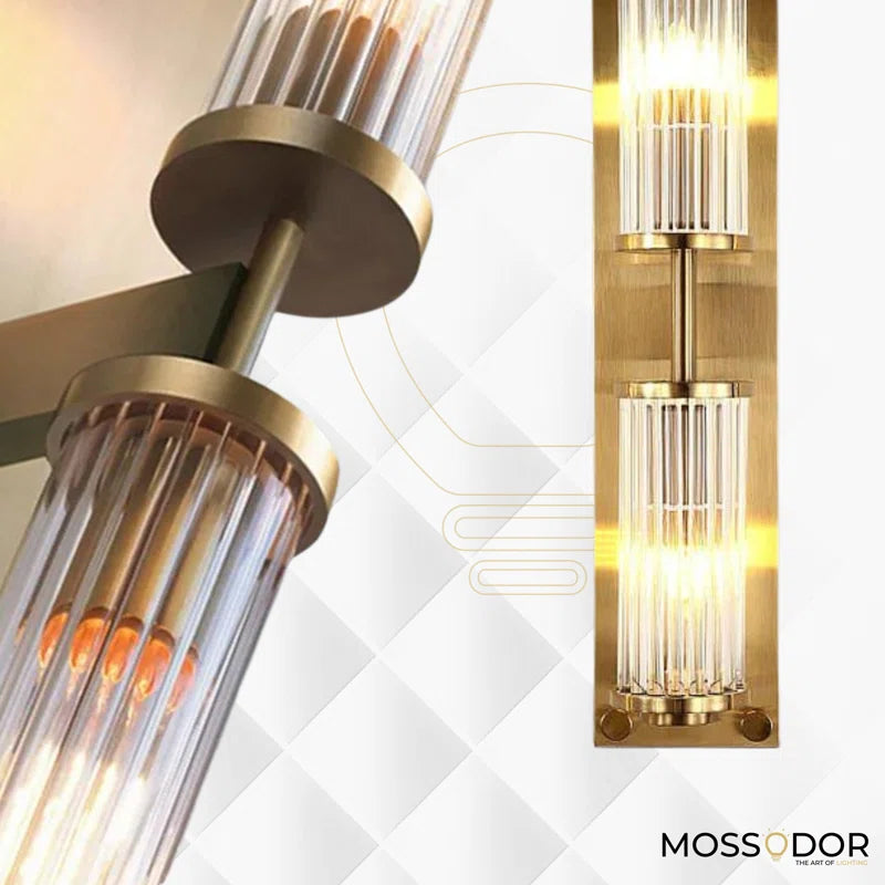 Angelica - Double Glass Wall Sconce Light for Living Room-Luxury Gold Wall Light – Antique Brass Sconce with Crystal Glow, Retro Decorative Fixture