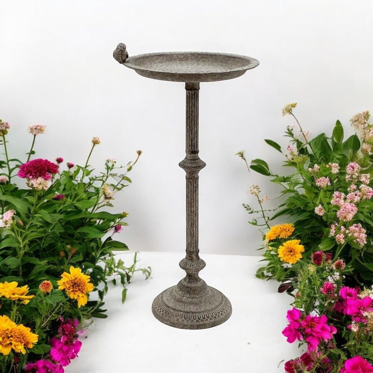 Antique Hand-Finished 65Cm Iron Birdbath Metal Feeder to Outdoor Garden Ornament