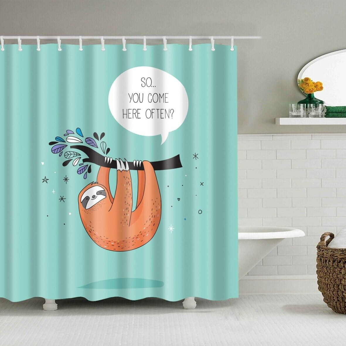 Funny Animals Shower Curtain Cute Cartoon 3D Shower Curtain Funny Cats 12 Hook
