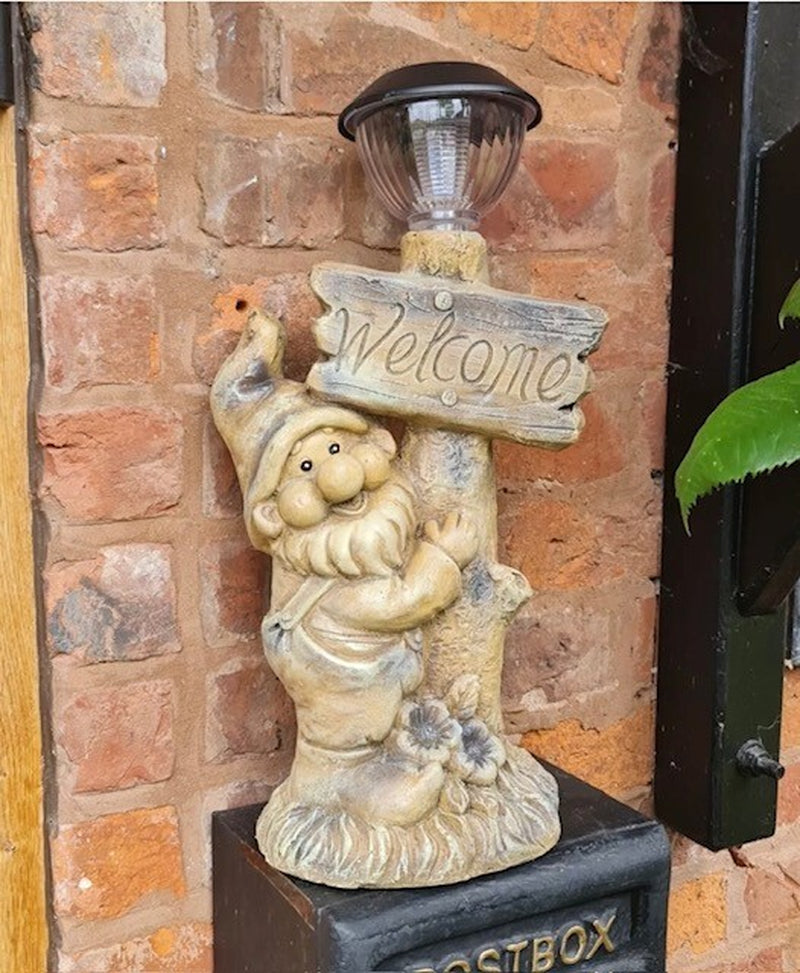 Garden Ornaments Solar Powered Gnome Welcome Lamp Decor
