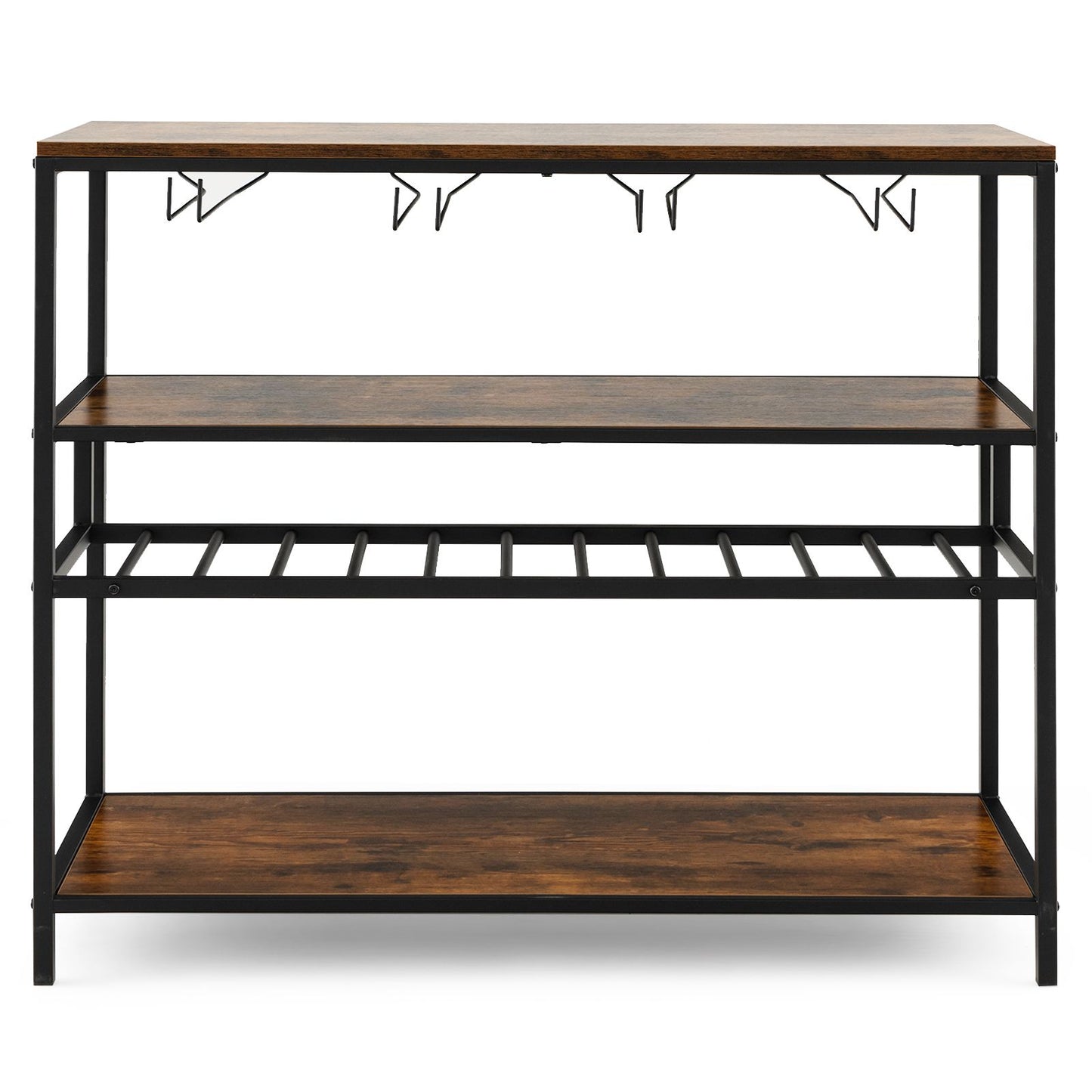 Industrial Bar Cabinet with Wine Rack & 4 Rows of Glass Holders