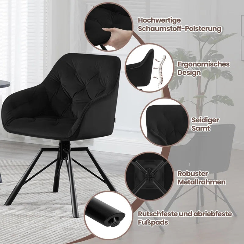 Dining Chair Swiveling, 1X Swivel Chair with Armrests, Dining Chair, Kitchen Chair, Upholstered Chair, Armchair, for Dining Room, Kitchen, Living Room, with Metal Legs, Velvet Cover, Cream