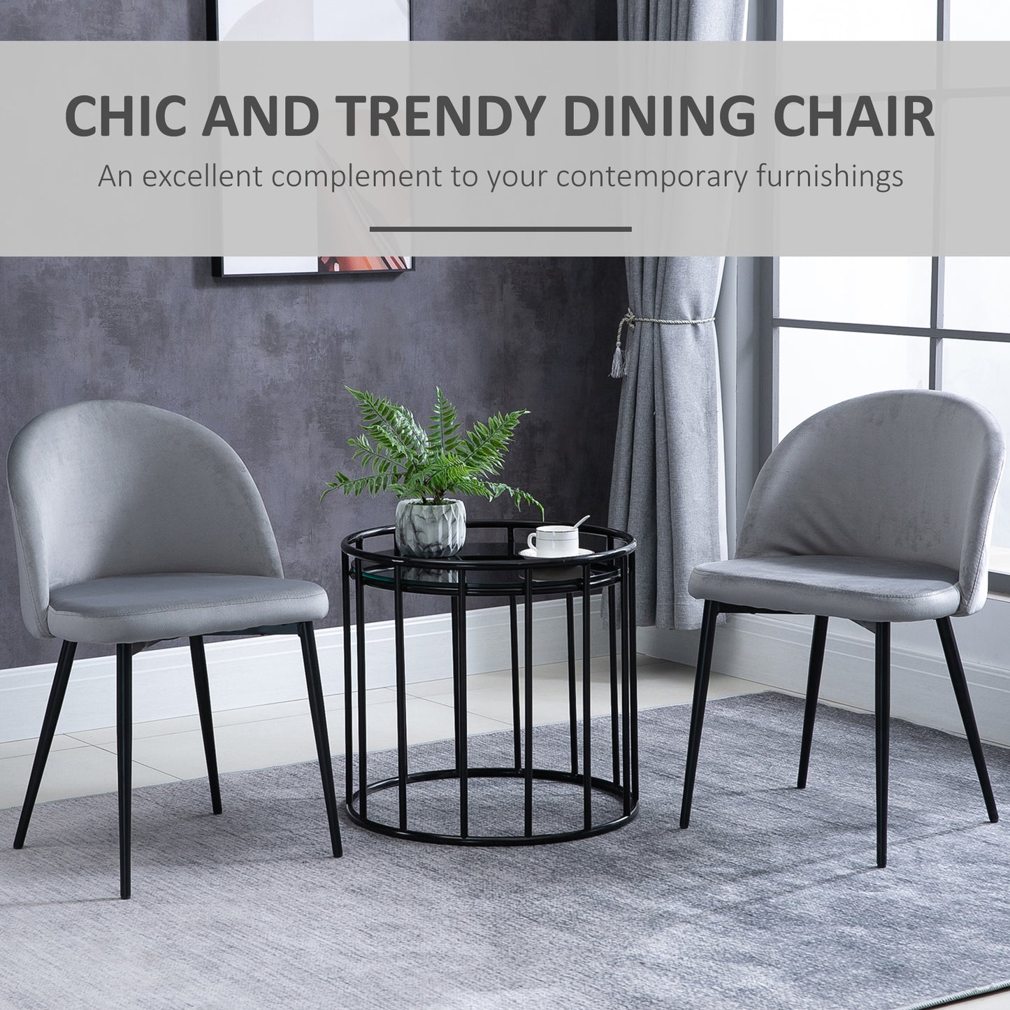 2 Pieces Modern Upholstered Fabric Bucket Seat Dining Chairs Living Room