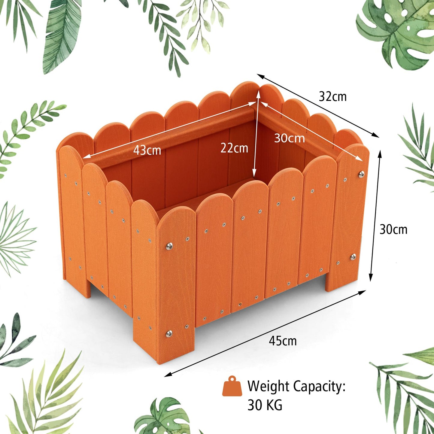 2 Pack Rectangular Planter Box HDPE Flower Pot with Drainage Gaps