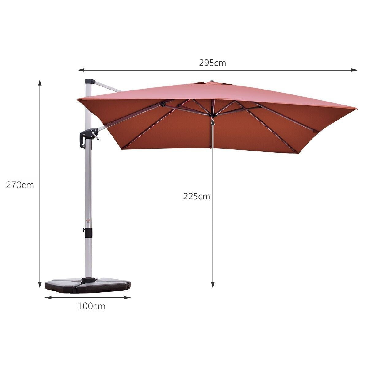 3M Cantilever Garden Parasol with Tilted Design and 360° Rotation
