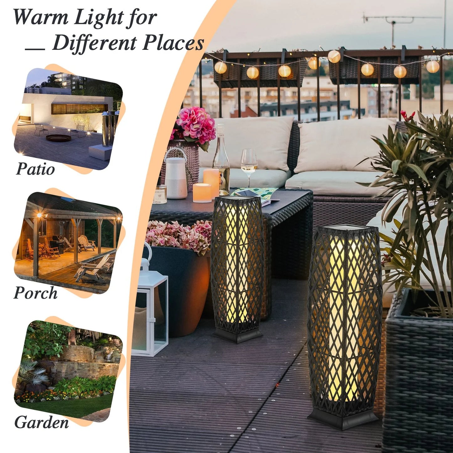 2 Pieces Outdoor Solar-Powered Floor Lamp Set
