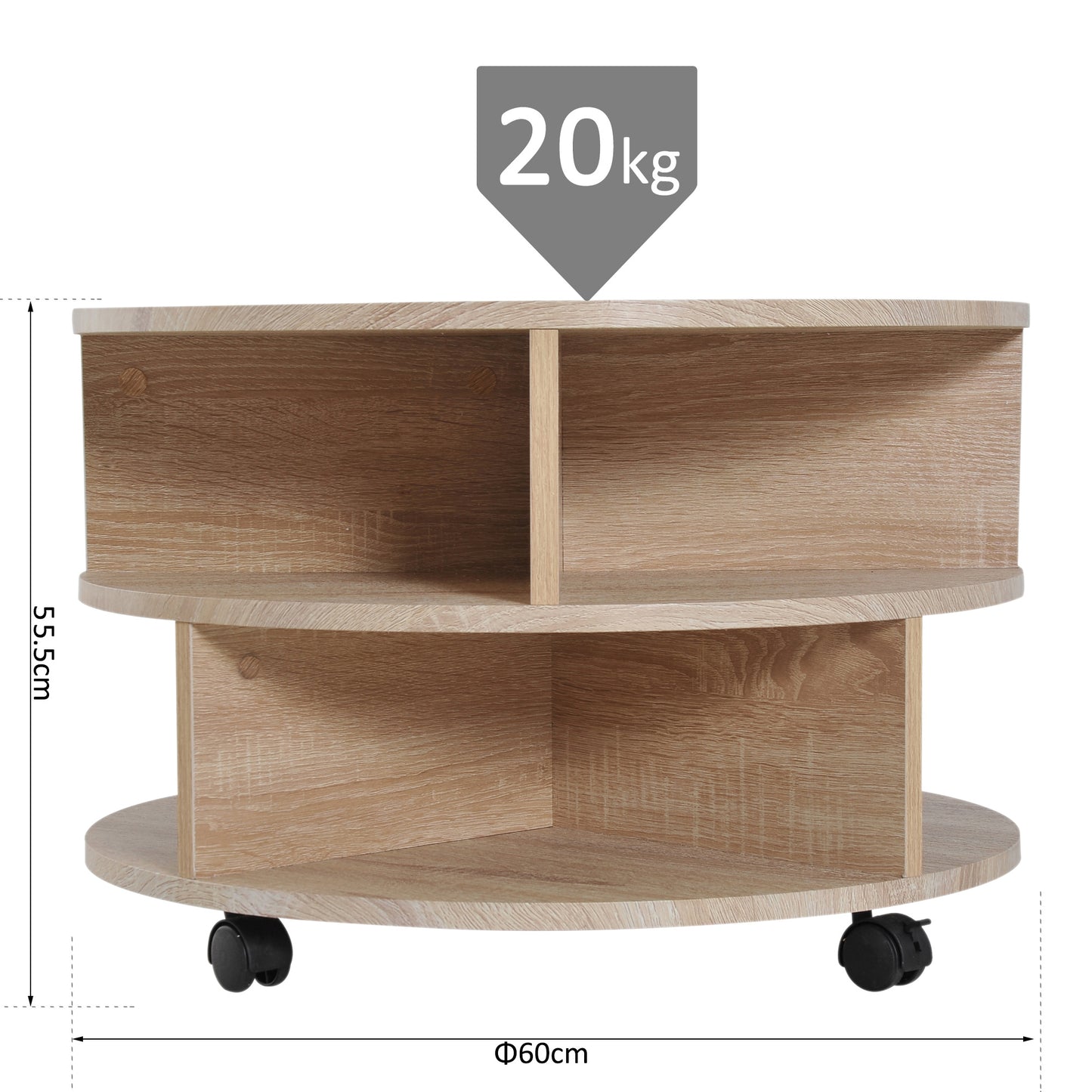 3 Tier round Coffee Table with Storage Shelves for Living Room