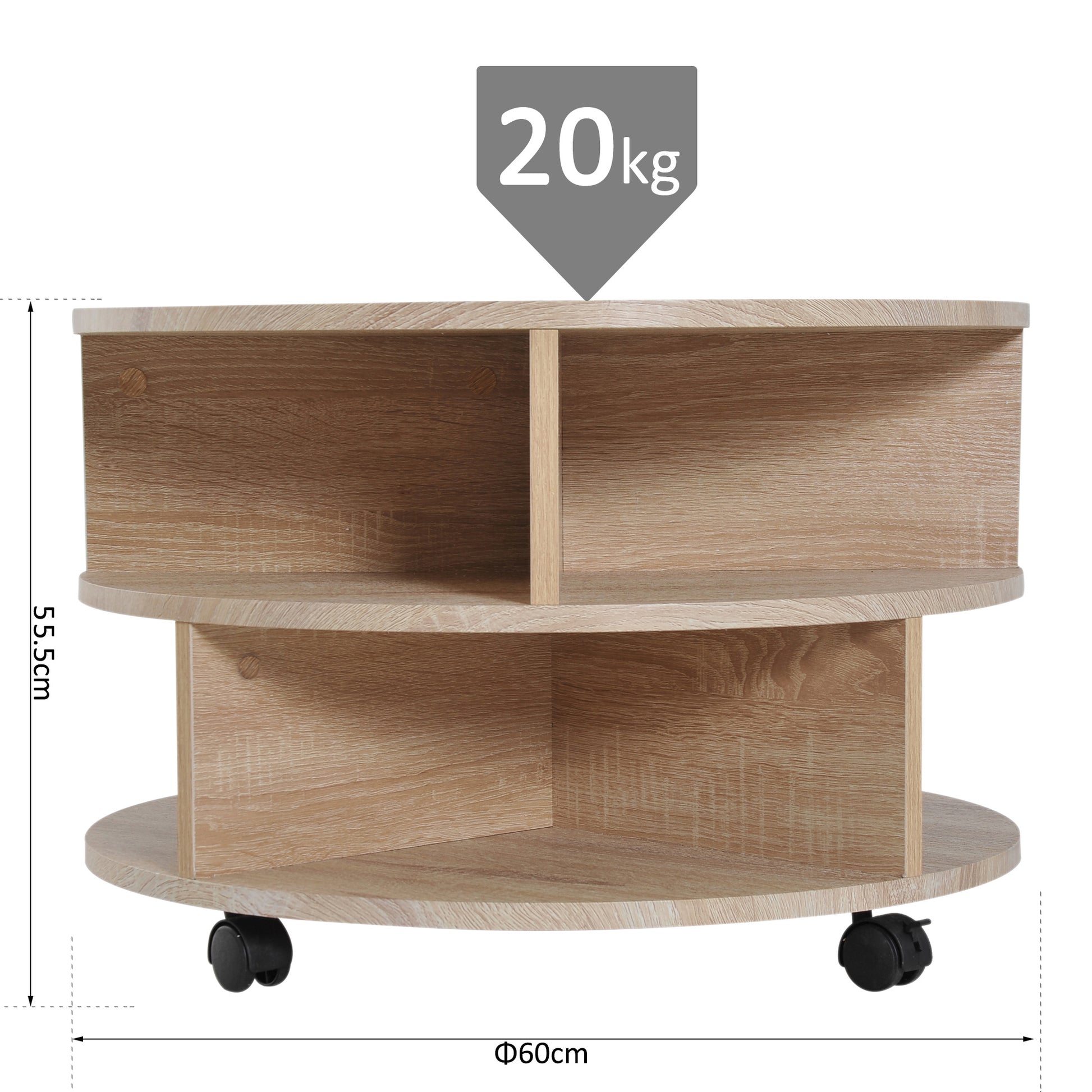3 Tier round Coffee Table with Storage Shelves for Living Room