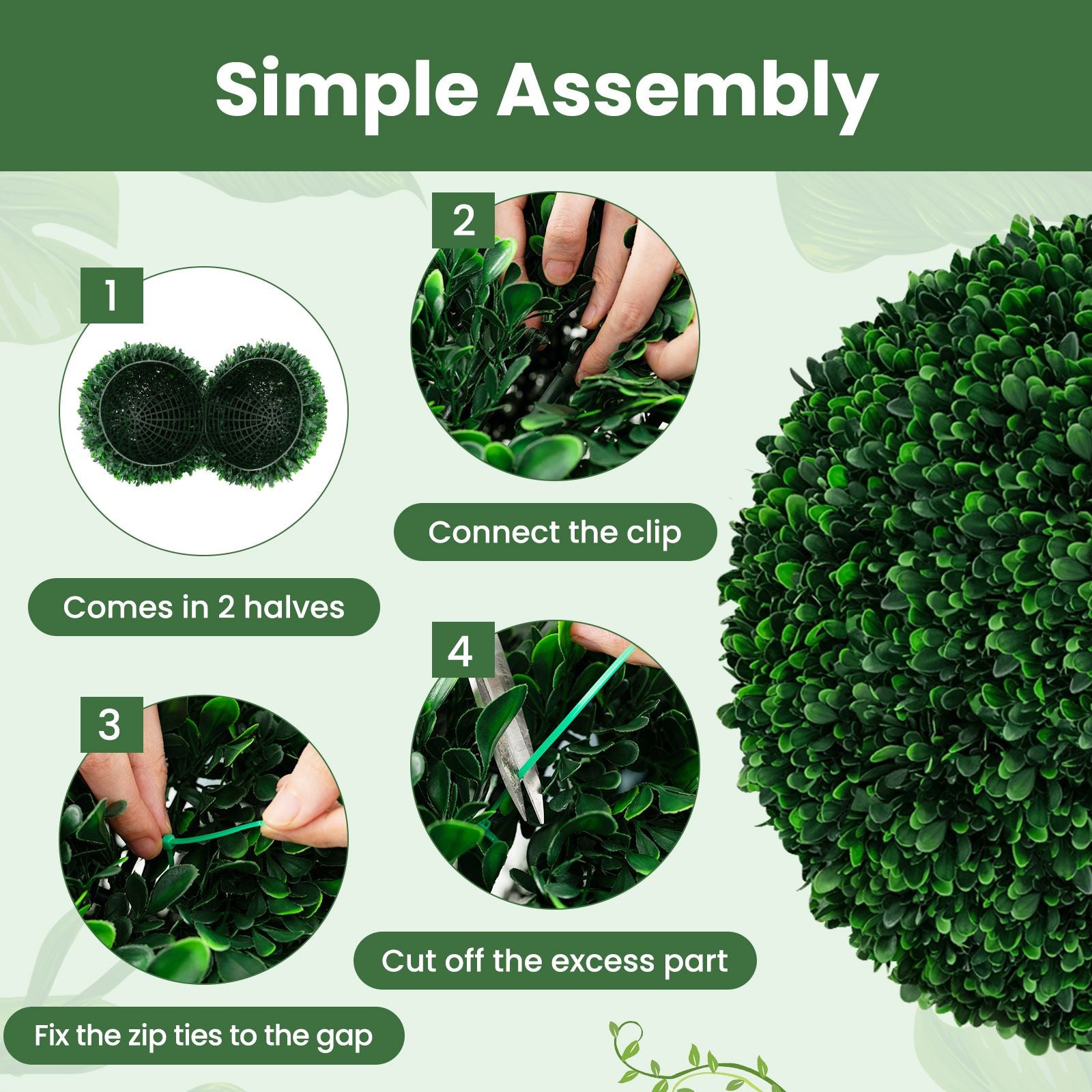 2 Pieces 52 CM Artificial Topiary Balls with 20 Zip Ties