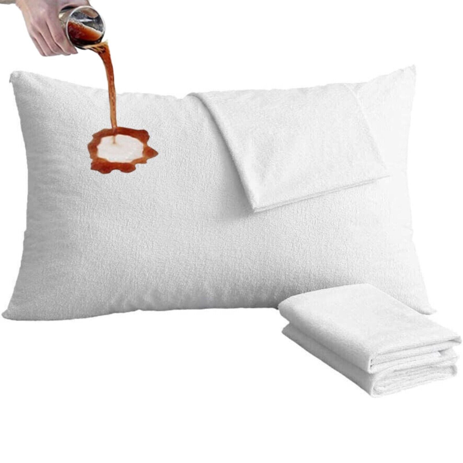 Pack of 4 Zipped WATERPROOF QUILTED Pillow Protectors Hypoallergenic Soft Covers