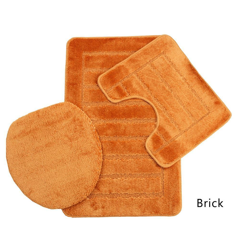 3 PIECE MULTI BATH MAT SET TOILET COVER PEDESTAL NON SLIP BATHROOM RUGS