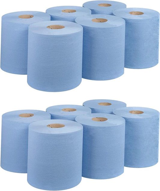 12 X Jumbo Workshop Hand Towels Rolls 2 Ply Centre Feed Wipes Embossed Tissue