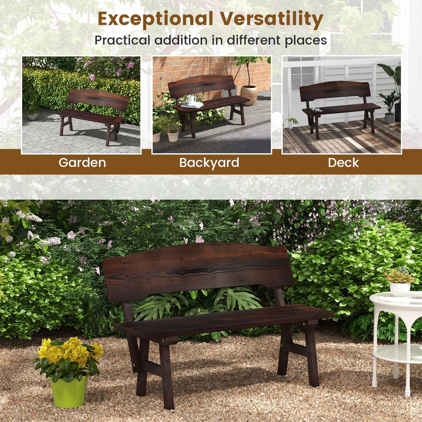 Outdoor Patio Bench with Inclined Backrest for Outside