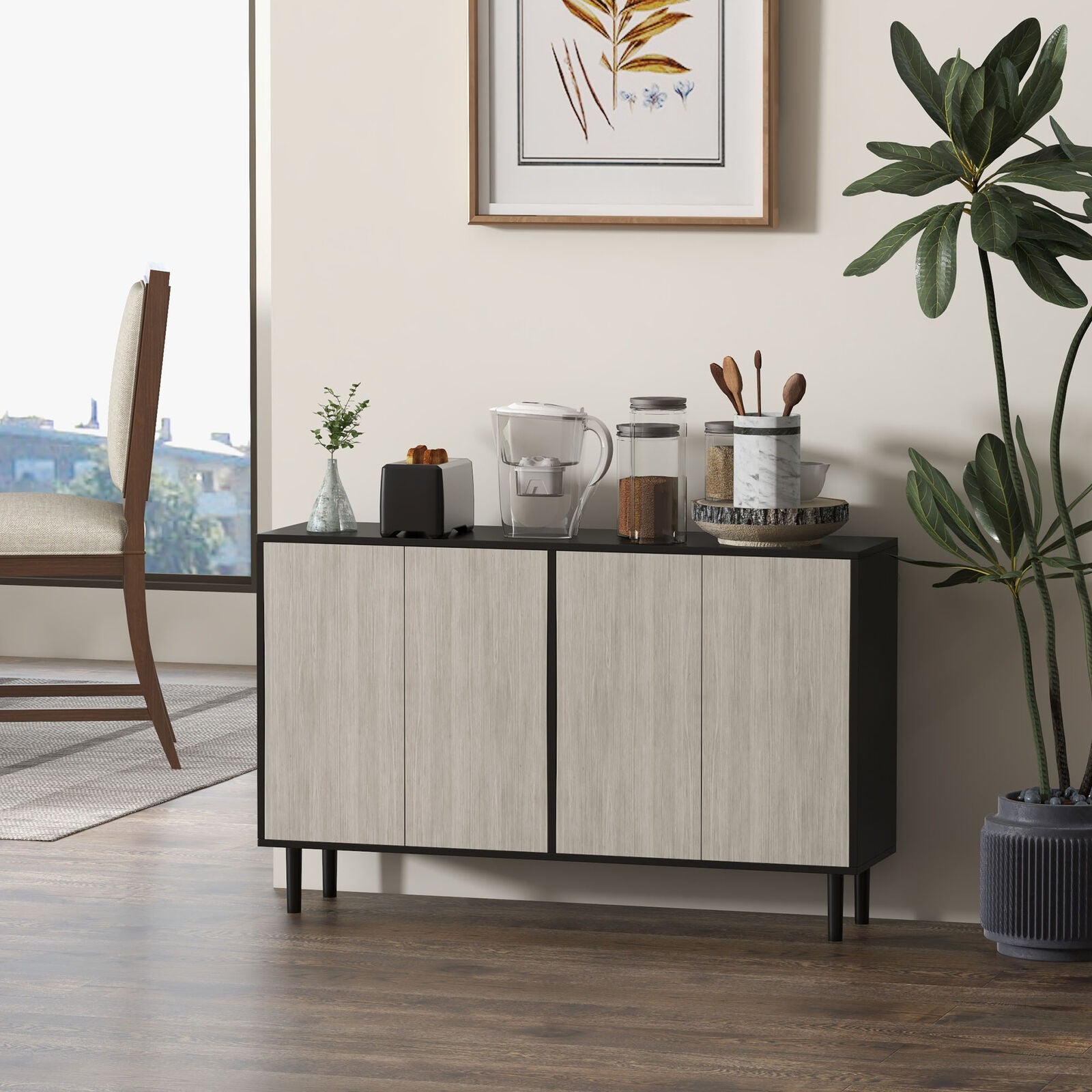 HOMCOM Sideboard Storage Cabinet for Living Room with Adjustable Shelves Black