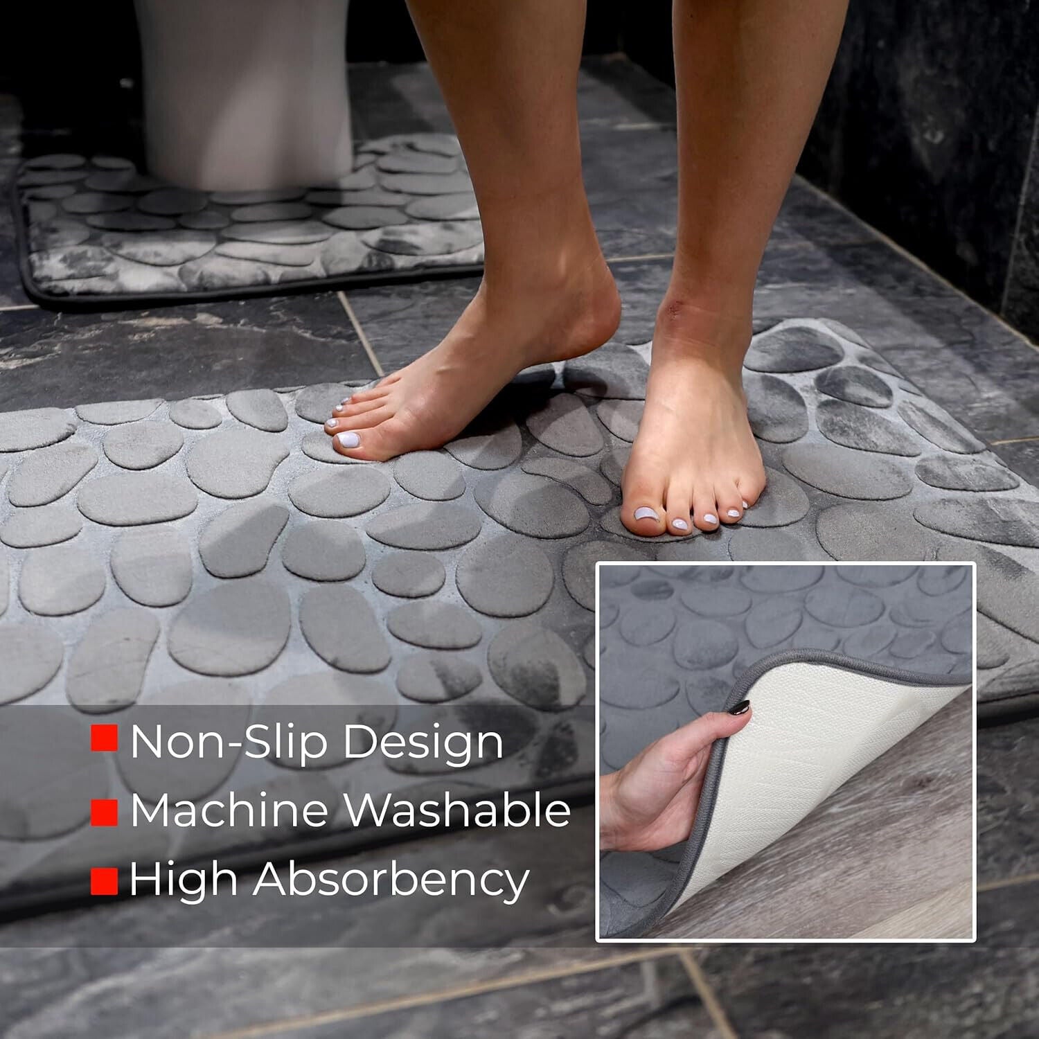 2 PCS Bathroom NON SLIP BATH MAT MEMORY FOAM ULTRA SOFT TOILET BATHROOM RUGS