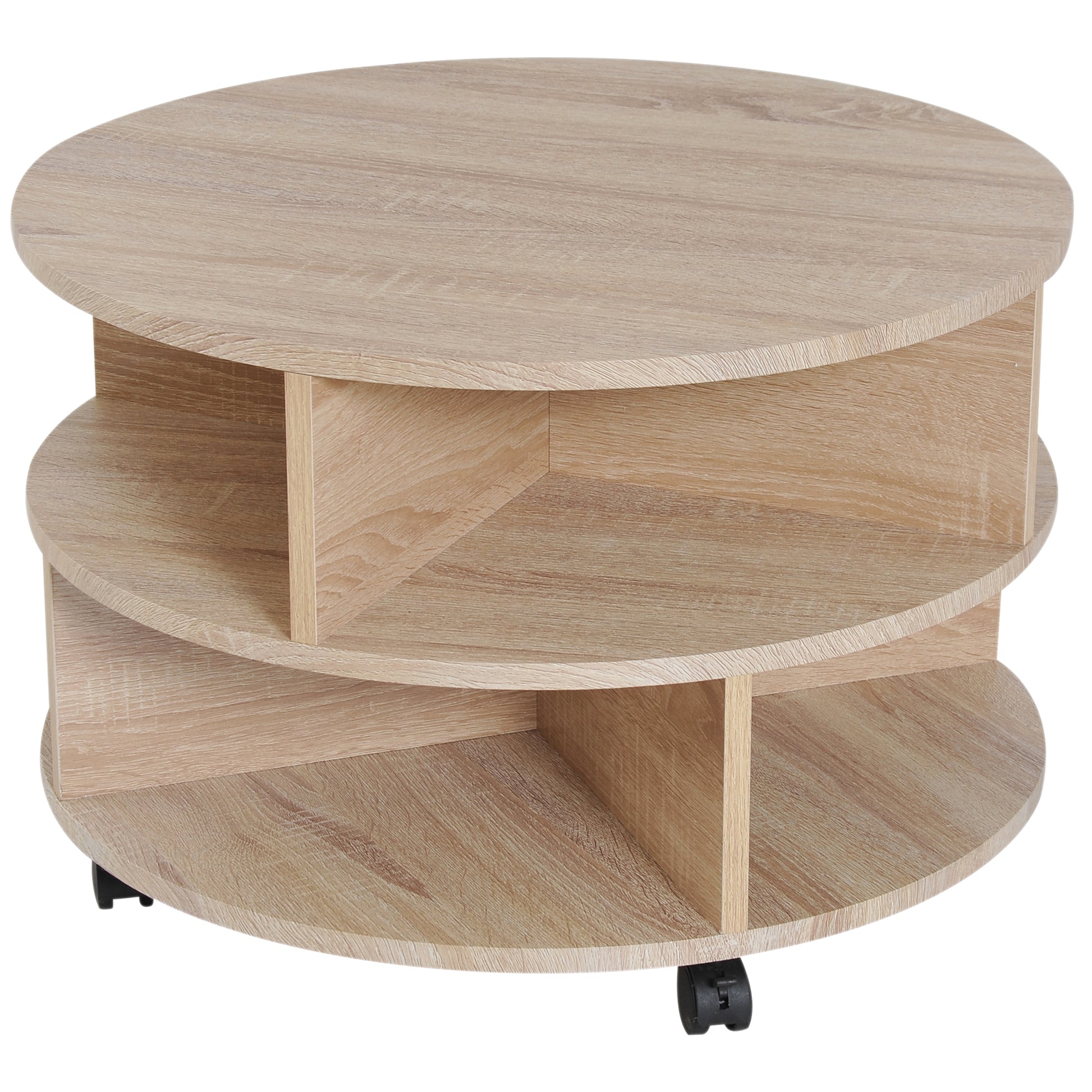 3 Tier round Coffee Table with Storage Shelves for Living Room