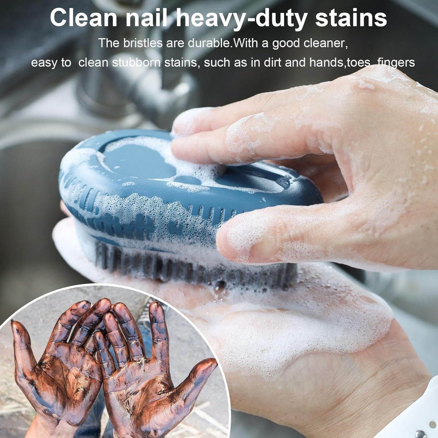 2PCS Heavy Duty Nail Brush for Cleaning Nails, Nail Duster Brushes for Cleaning Fingernails Hard Bristle Nail Hand Scrub Brush Fingernail Scrub Brush Toes, Attached 2Pcs Adhesive Hooks