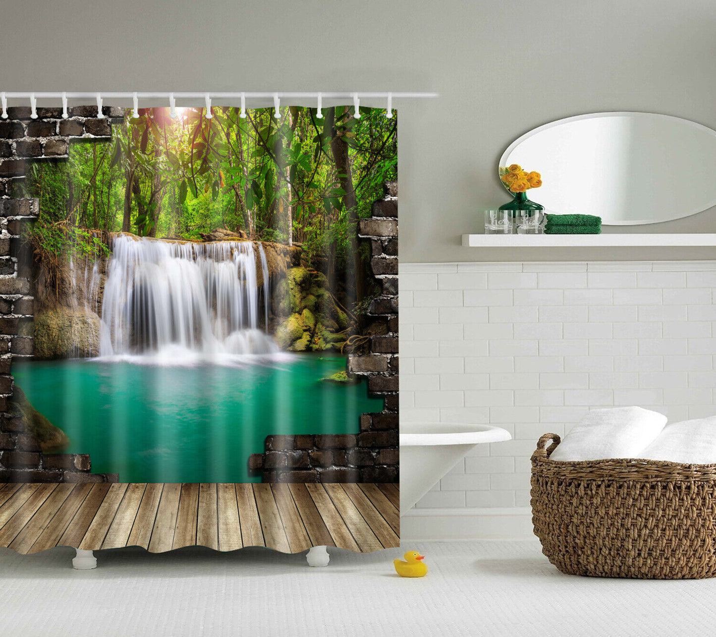 Waterproof Polyester Fabric Bathroom Shower Curtain with Ring Hooks 180 X 180 Cm