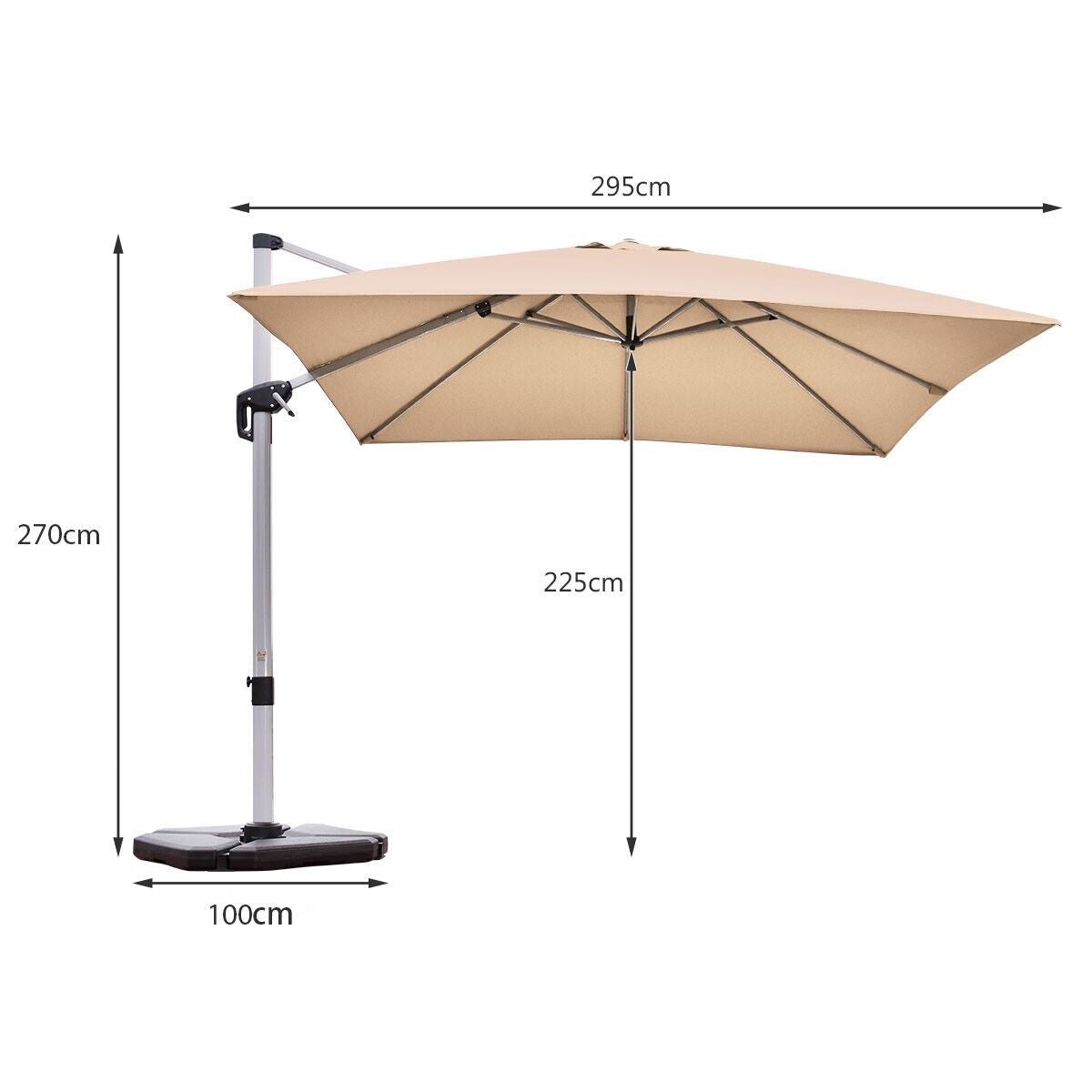 3M Cantilever Garden Parasol with Tilted Design and 360° Rotation