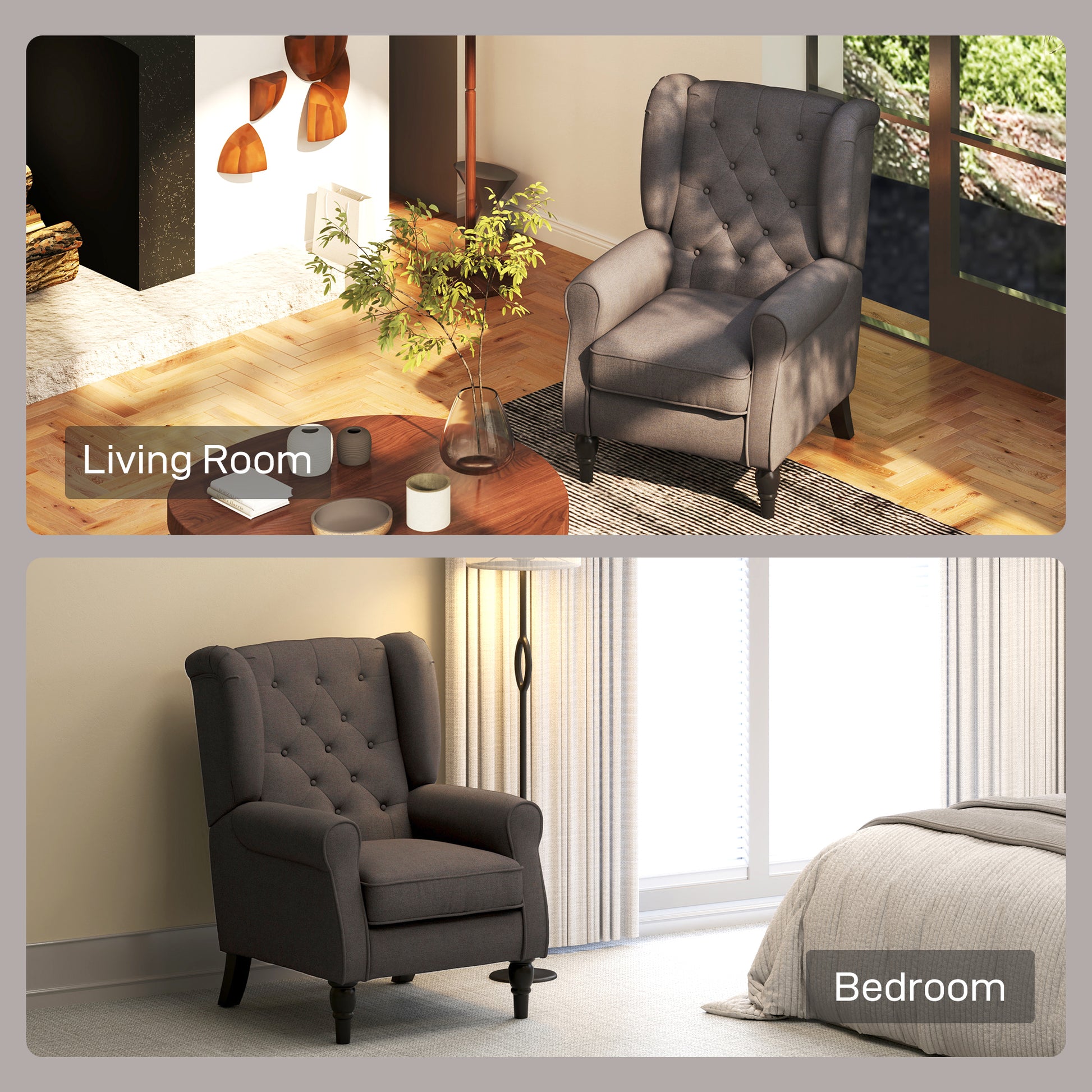 Retro Accent Chair Wingback Armchair with Wood Frame for Living Room