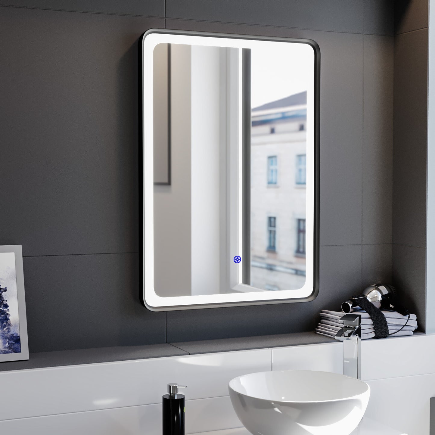 Nes Home Touch Sensor Bathroom LED Mirror Demister 500X700Mm Matte Black
