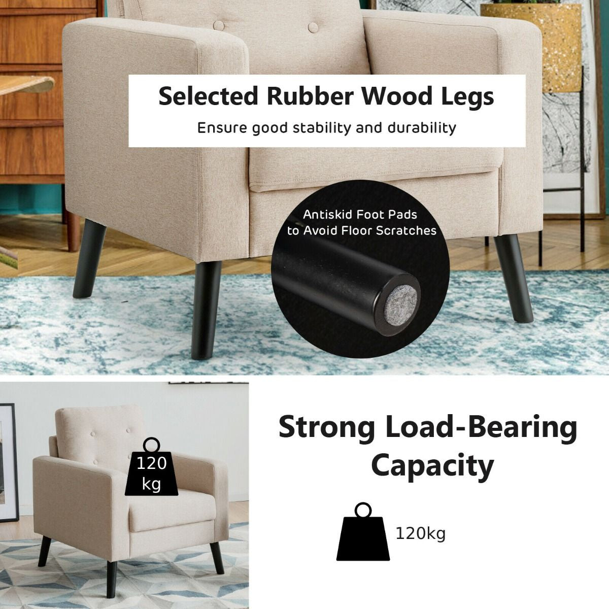 Modern Upholstered Accent Sofa Chair for Living Room