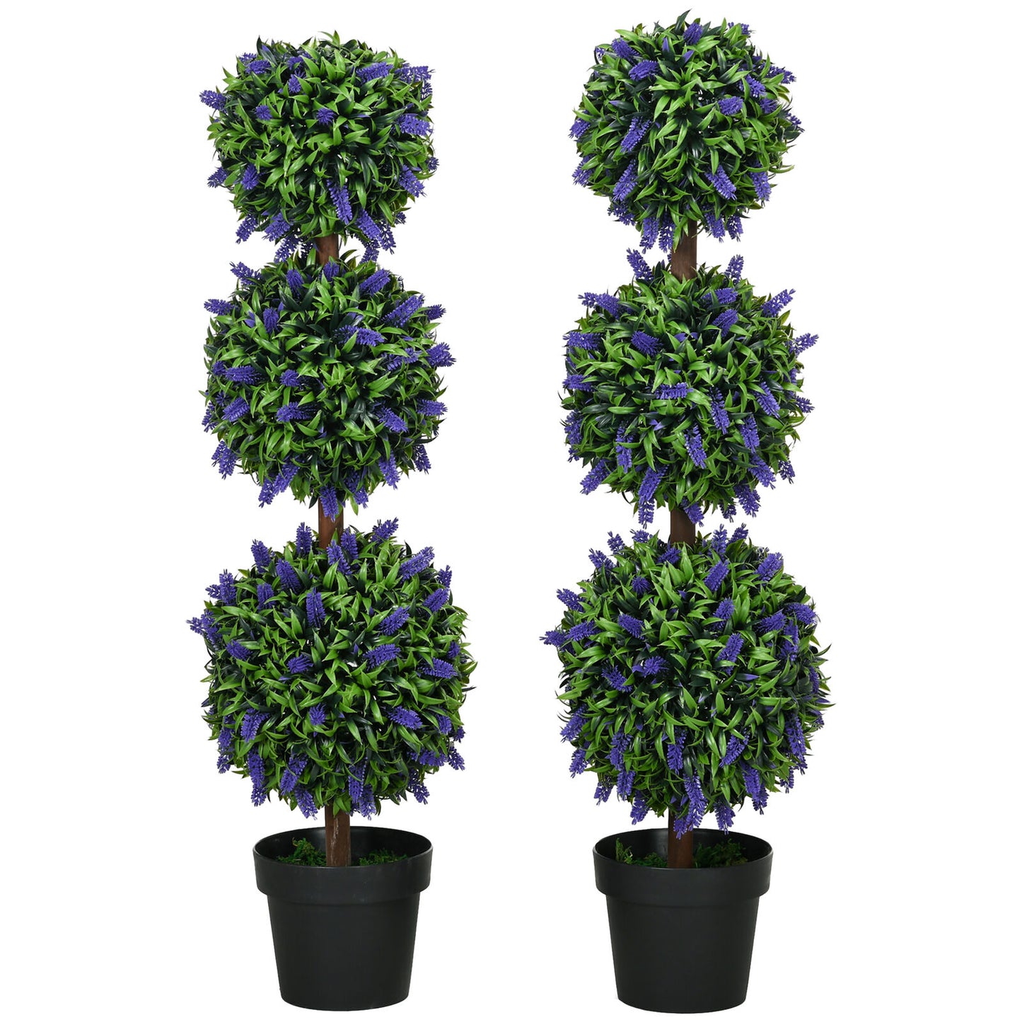 HOMCOM Set of 2 Potted Artificial Plants Ball Tree with Lavender Flowers, 110Cm