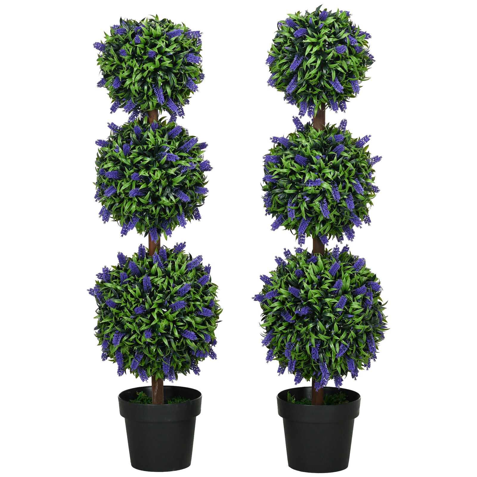 HOMCOM Set of 2 Potted Artificial Plants Ball Tree with Lavender Flowers, 110Cm
