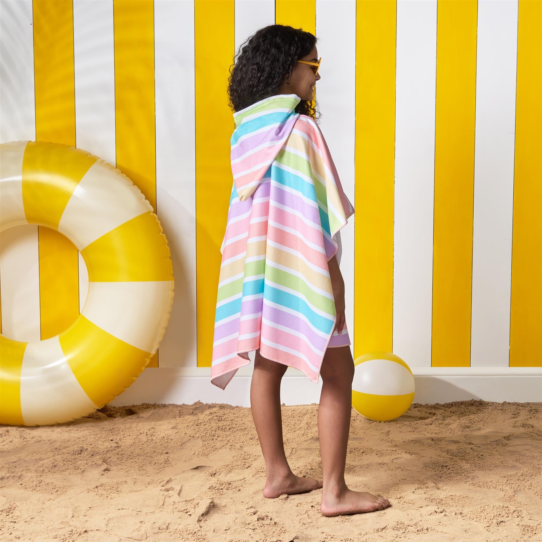 Kids Poncho Beach Towel Hooded Quick Dry Microfibre Holiday Swimming Absorbent