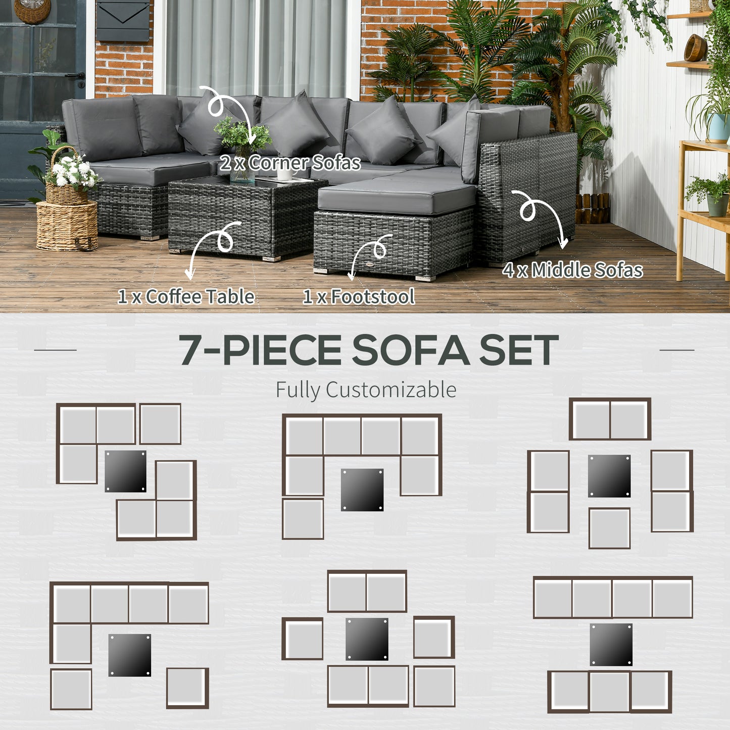 Rattan Outdoor Garden Furniture Patio Corner Sofa Set with Cushions