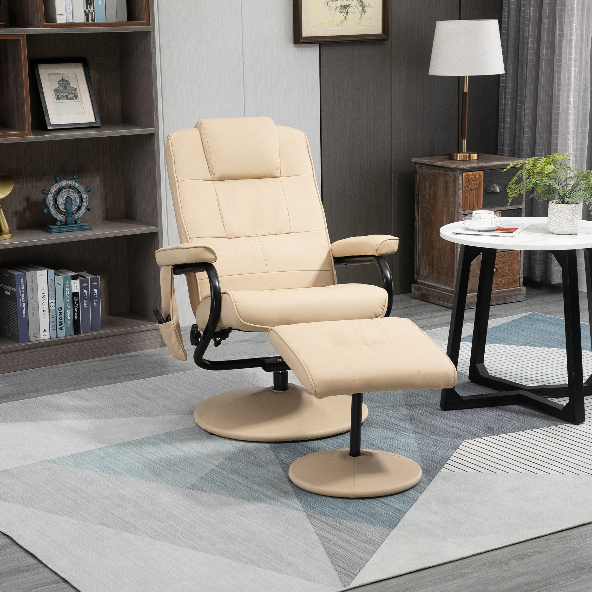 Freestanding Living Room Chair with High Density Cushion and Footrest Beige