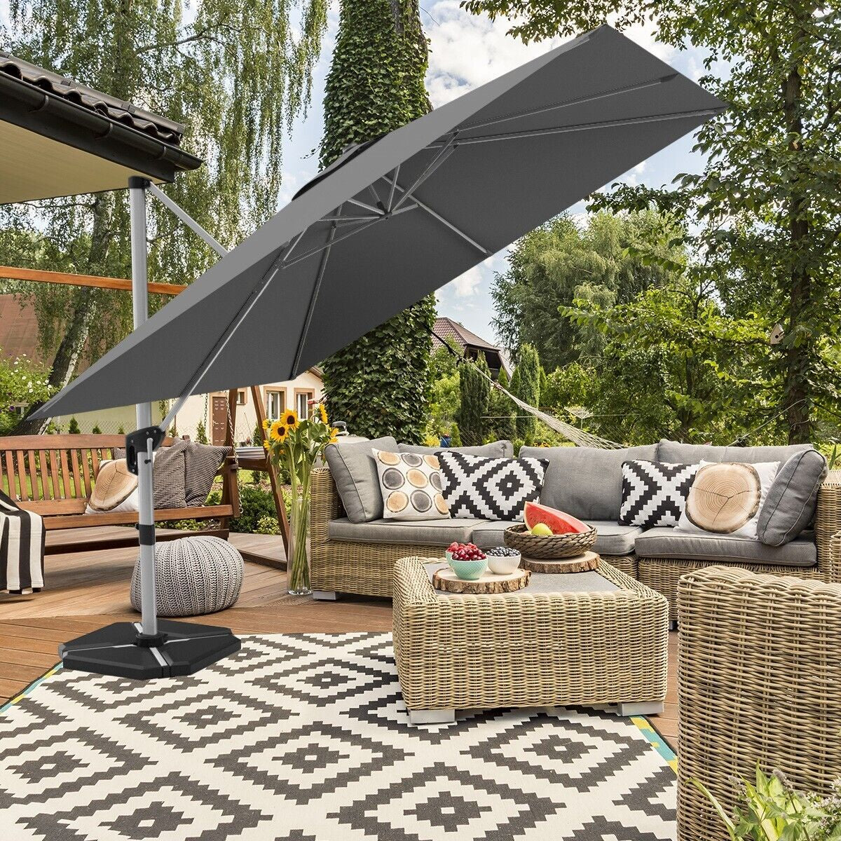 3M Cantilever Garden Parasol with Tilted Design and 360° Rotation