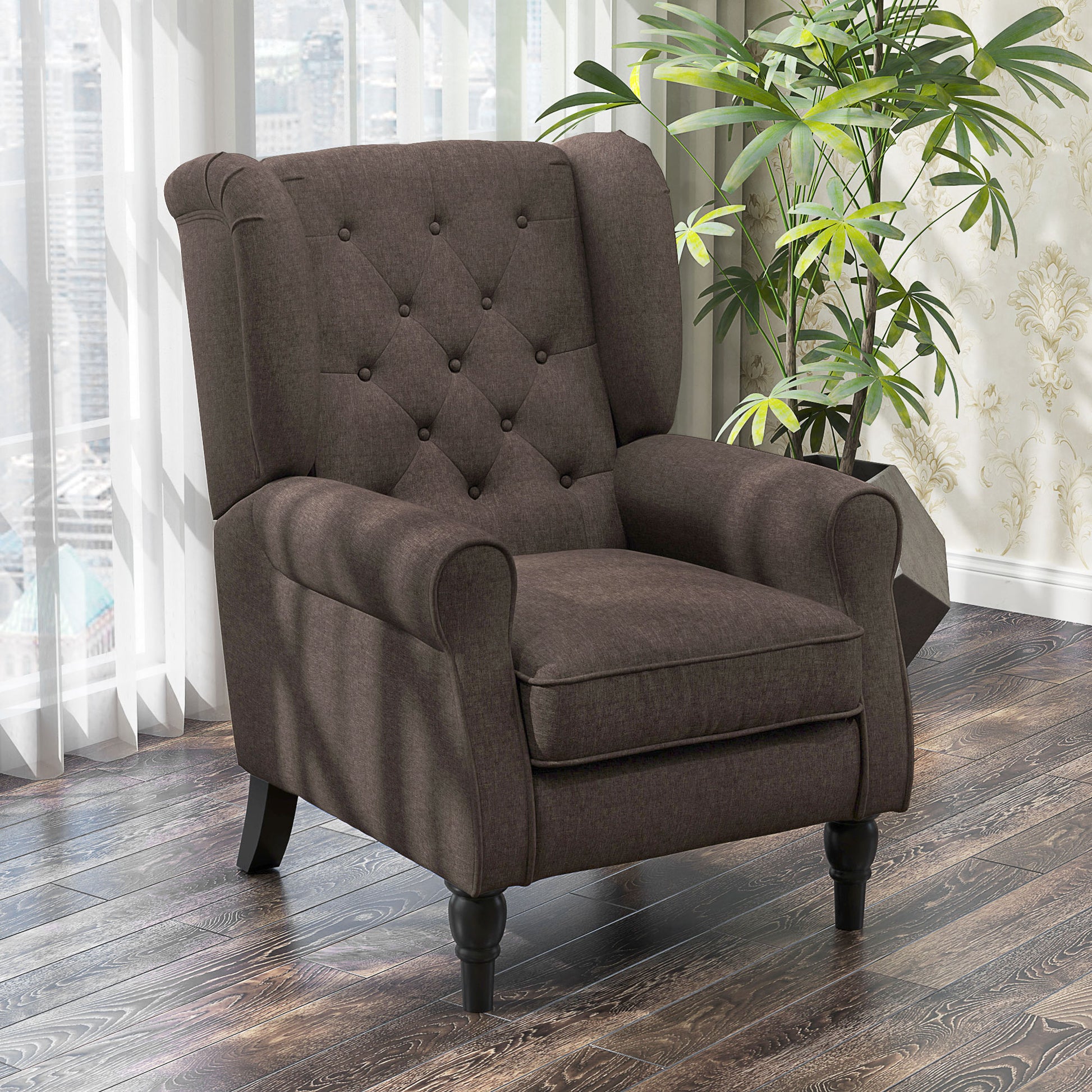 Retro Accent Chair Wingback Armchair with Wood Frame for Living Room
