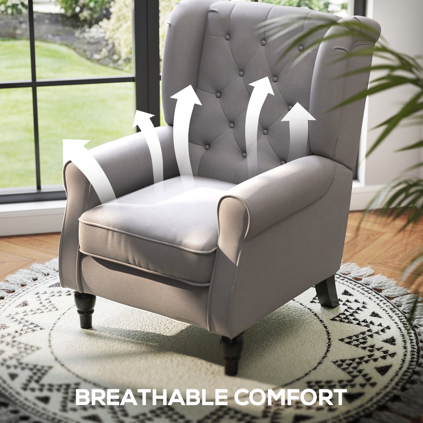 Retro Accent Chair Wingback Armchair with Wood Frame for Living Room